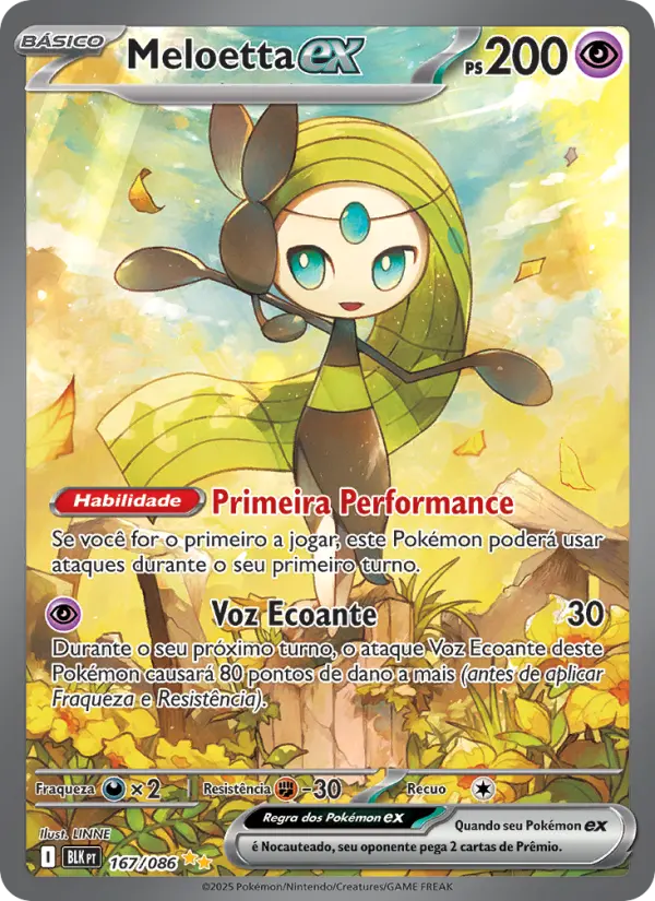 Carta Meloetta ex, número 167/86 da coleção Raio Preto