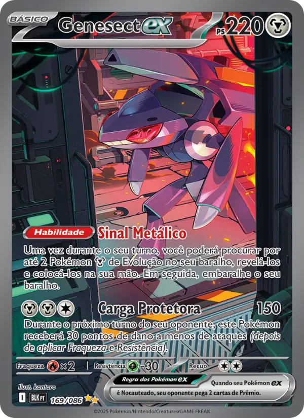 Carta Genesect ex, número 169/86 da coleção Raio Preto