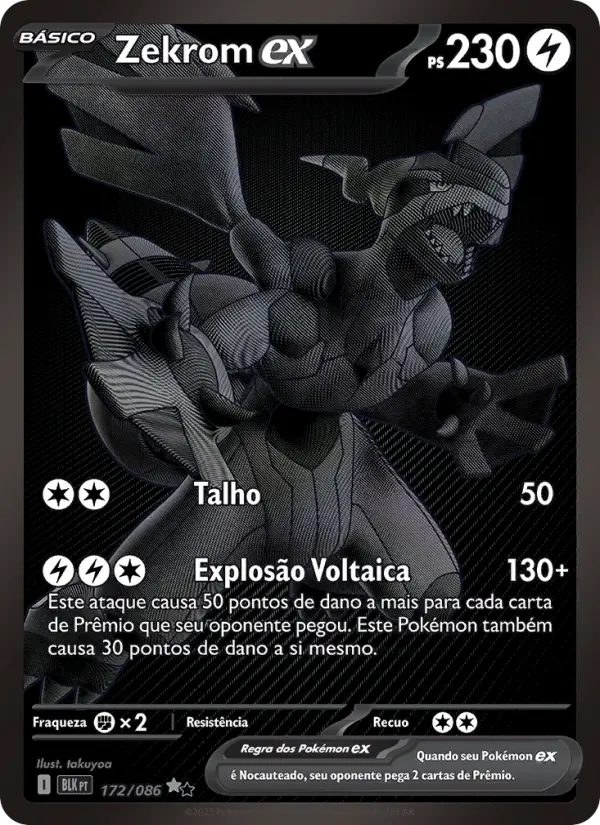 Carta Zekrom ex, número 172/86 da coleção Raio Preto