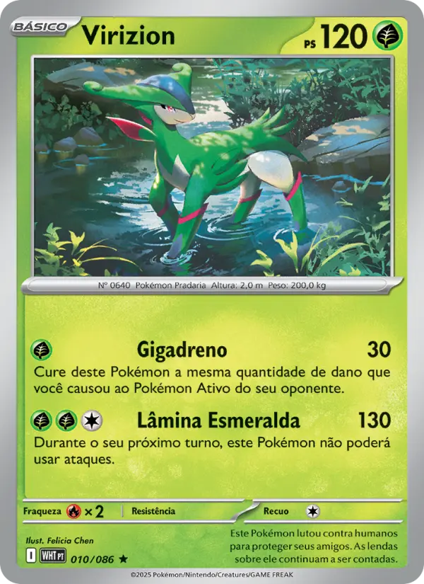 Carta Virizion, número 010/86 da coleção Fogo Branco