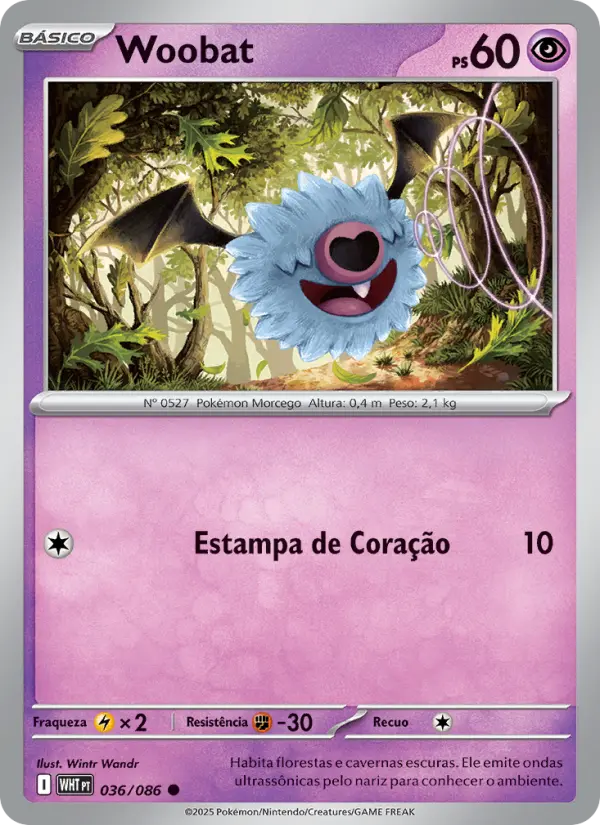 Carta Woobat, número 036/86 da coleção Fogo Branco