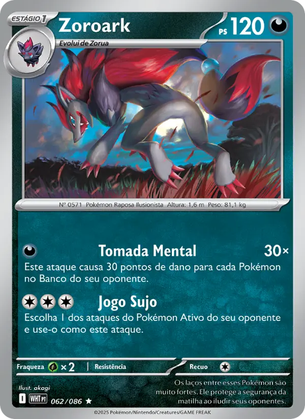 Carta Zoroark, número 062/86 da coleção Fogo Branco