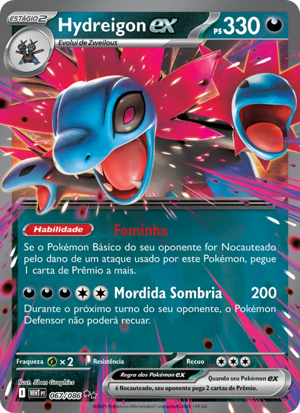 Carta Hydreigon ex, número 067/86 da coleção Fogo Branco
