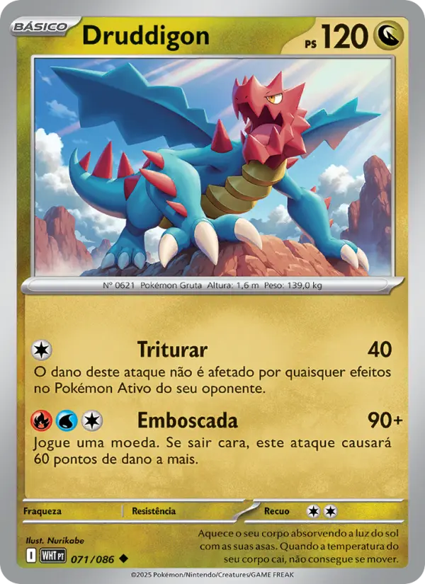 Carta Druddigon, número 071/86 da coleção Fogo Branco