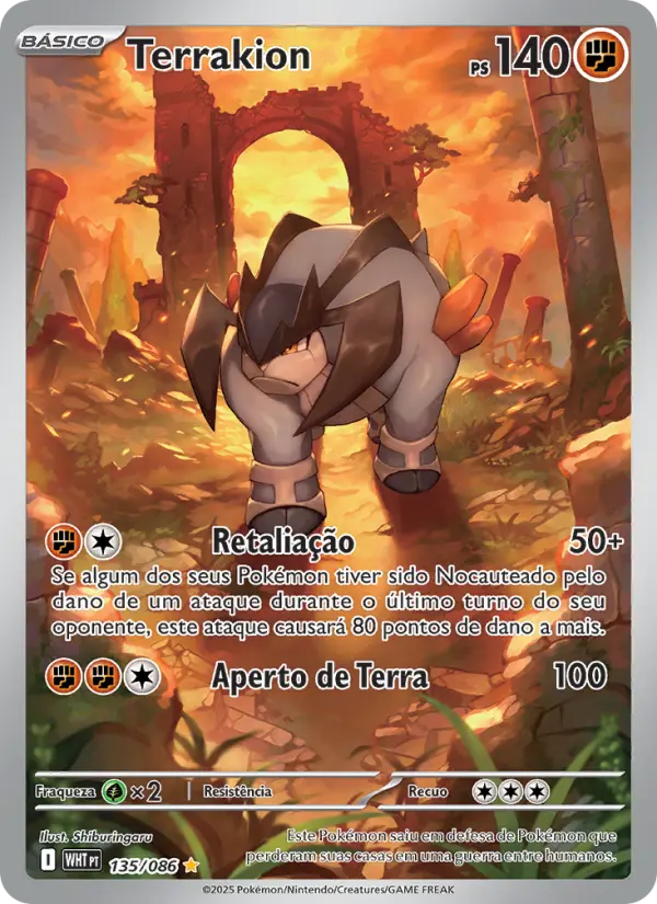 Carta Terrakion, número 135/86 da coleção Fogo Branco