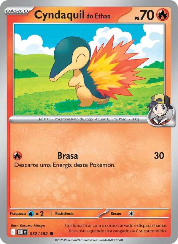 Carta Cyndaquil do Ethan, número 032/182 da coleção Rivais Predestinados