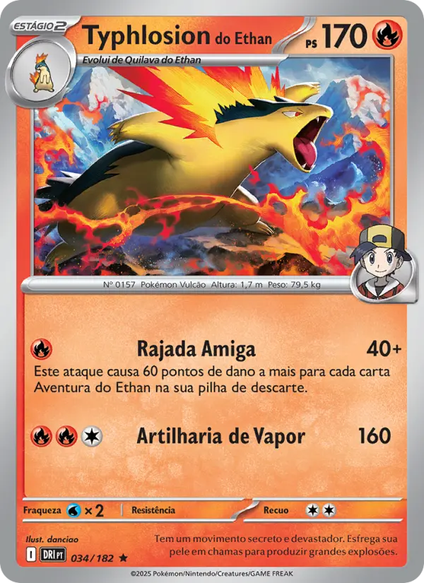 Carta Typhlosion do Ethan, número 034/182 da coleção Rivais Predestinados