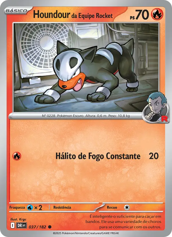 Carta Houndour da Equipe Rocket, número 037/182 da coleção Rivais Predestinados