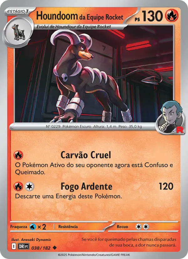 Carta Houndoom da Equipe Rocket, número 038/182 da coleção Rivais Predestinados
