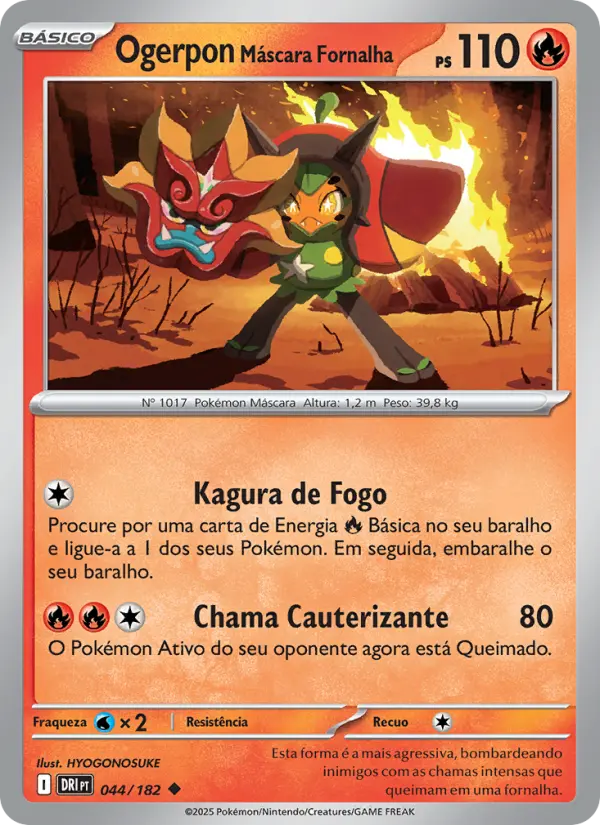 Carta Ogerpon Máscara Fornalha, número 044/182 da coleção Rivais Predestinados
