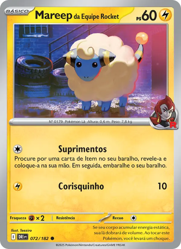 Carta Mareep da Equipe Rocket, número 072/182 da coleção Rivais Predestinados