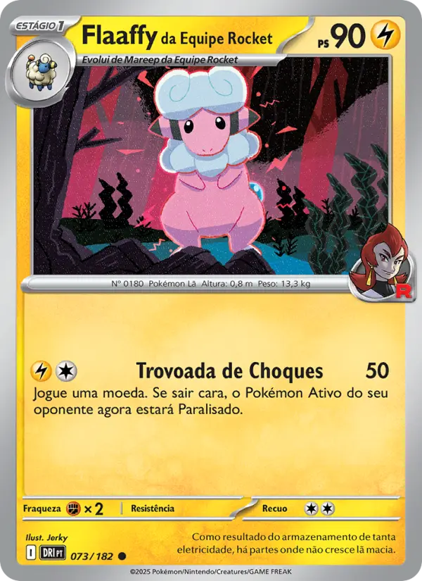 Carta Flaaffy da Equipe Rocket, número 073/182 da coleção Rivais Predestinados