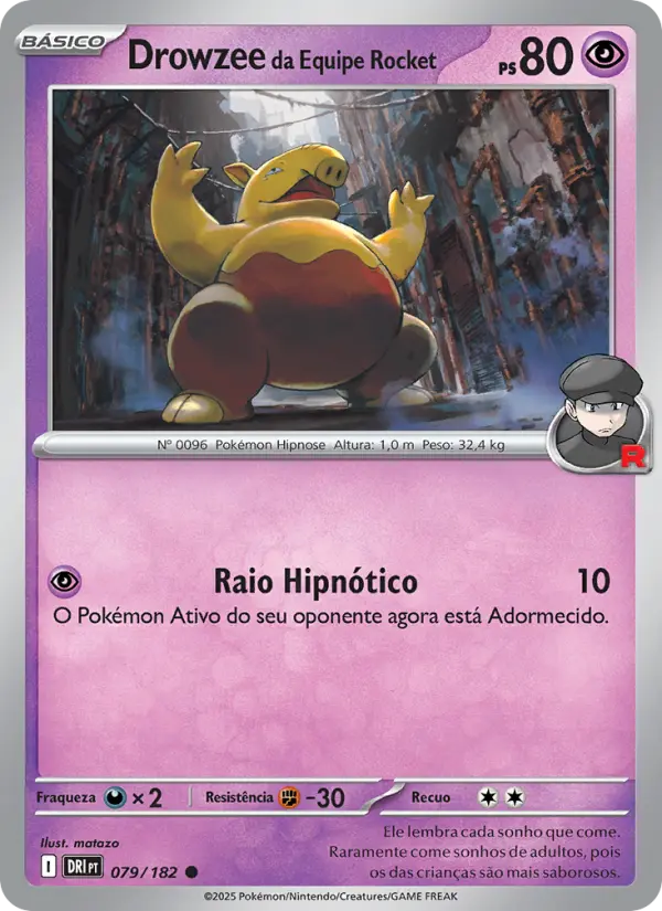 Carta Drowzee da Equipe Rocket, número 079/182 da coleção Rivais Predestinados