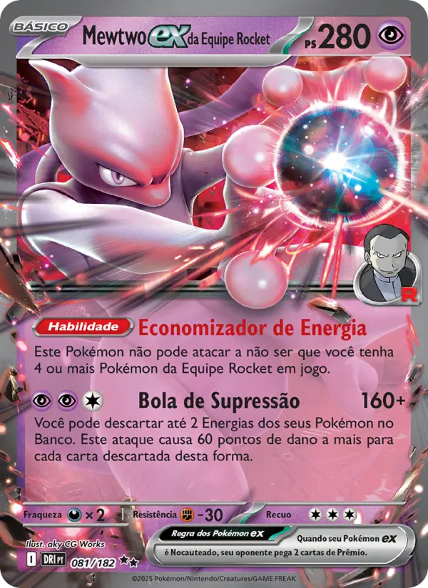 Carta Mewtwo ex da Equipe Rocket, número 081/182 da coleção Rivais Predestinados