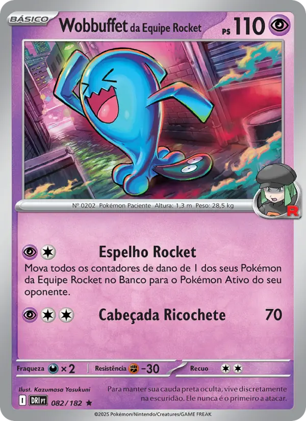 Carta Wobbuffet da Equipe Rocket, número 082/182 da coleção Rivais Predestinados