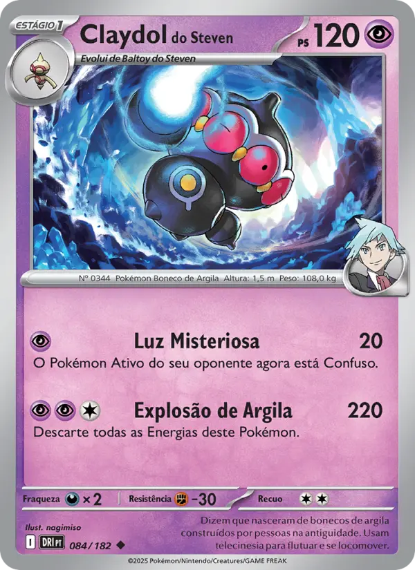 Carta Claydol do Steven, número 084/182 da coleção Rivais Predestinados