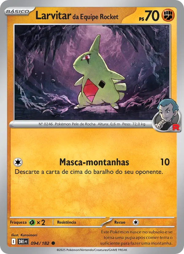 Carta Larvitar da Equipe Rocket, número 094/182 da coleção Rivais Predestinados