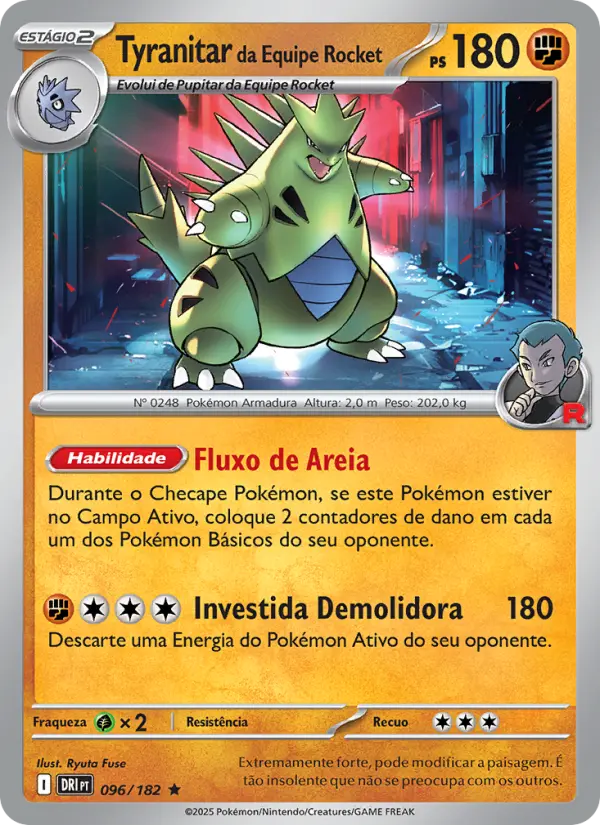 Carta Tyranitar da Equipe Rocket, número 096/182 da coleção Rivais Predestinados