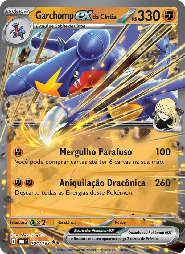 Carta Garchomp ex da Cíntia, número 104/182 da coleção Rivais Predestinados