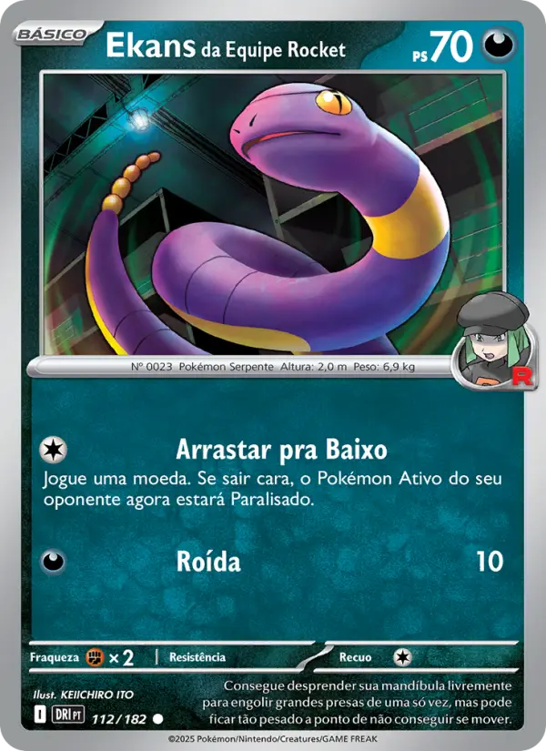 Carta Ekans da Equipe Rocket, número 112/182 da coleção Rivais Predestinados