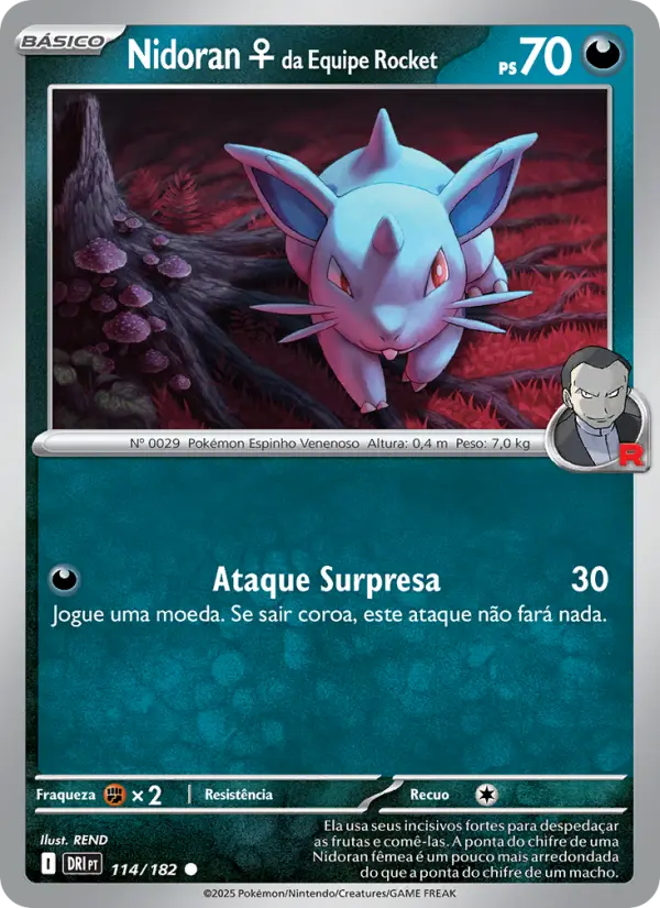 Carta Nidoran♀ da Equipe Rocket, número 114/182 da coleção Rivais Predestinados