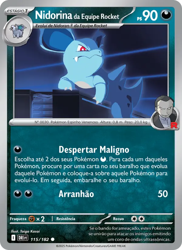 Carta Nidorina da Equipe Rocket, número 115/182 da coleção Rivais Predestinados