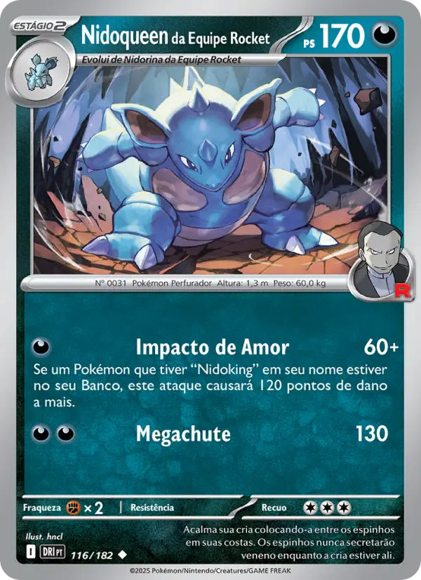 Carta Nidoqueen da Equipe Rocket, número 116/182 da coleção Rivais Predestinados