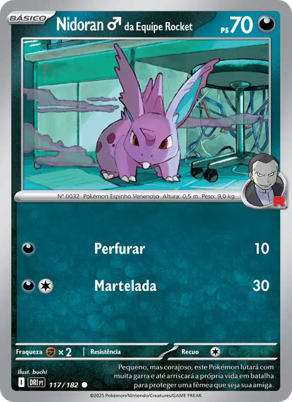 Carta Nidoran♂ da Equipe Rocket, número 117/182 da coleção Rivais Predestinados