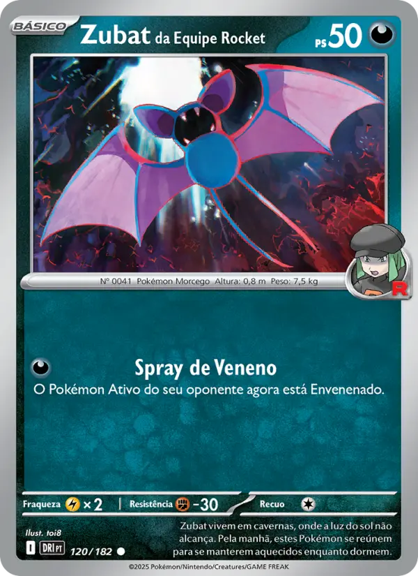 Carta Zubat da Equipe Rocket, número 120/182 da coleção Rivais Predestinados