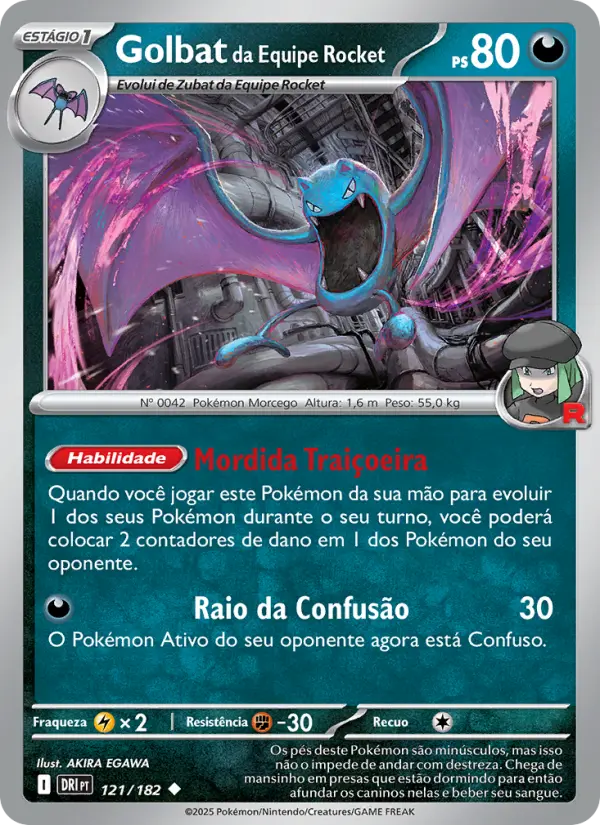 Carta Golbat da Equipe Rocket, número 121/182 da coleção Rivais Predestinados