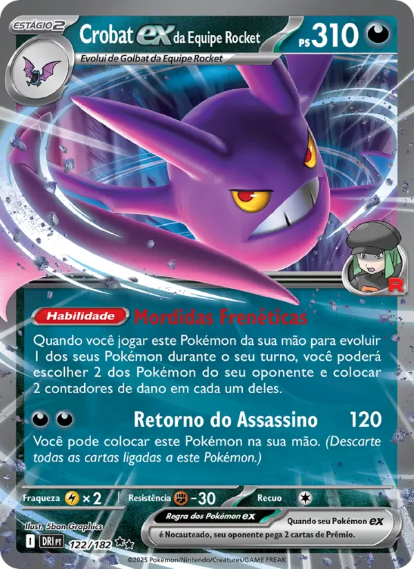 Carta Crobat ex da Equipe Rocket, número 122/182 da coleção Rivais Predestinados