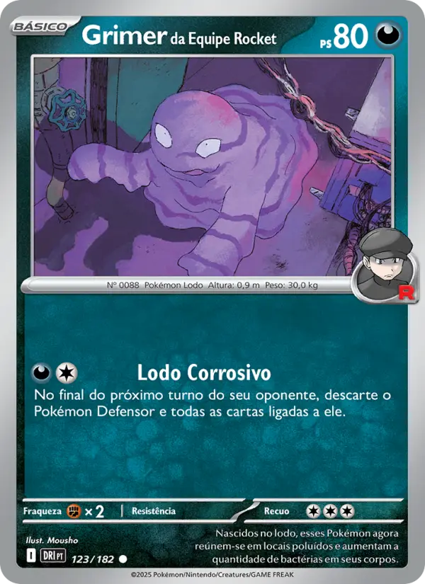 Carta Grimer da Equipe Rocket, número 123/182 da coleção Rivais Predestinados