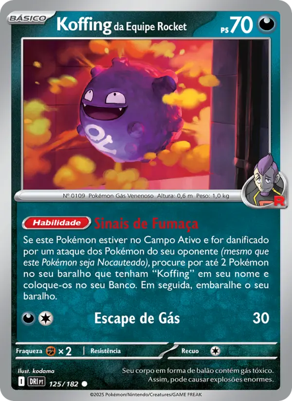 Carta Koffing da Equipe Rocket, número 125/182 da coleção Rivais Predestinados