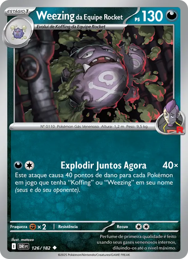 Carta Weezing da Equipe Rocket, número 126/182 da coleção Rivais Predestinados