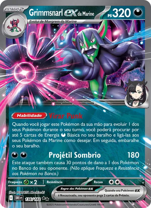 Carta Grimmsnarl ex da Marine, número 136/182 da coleção Rivais Predestinados