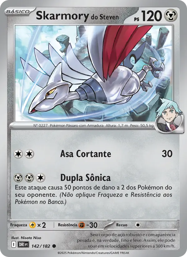 Carta Skarmory do Steven, número 142/182 da coleção Rivais Predestinados