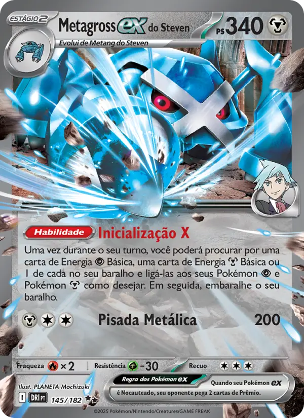 Carta Metagross ex do Steven, número 145/182 da coleção Rivais Predestinados