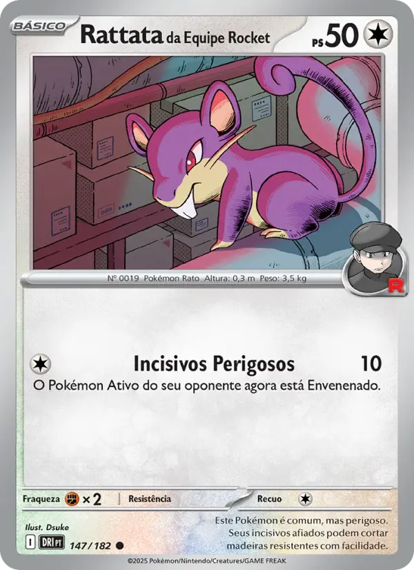 Carta Rattata da Equipe Rocket, número 147/182 da coleção Rivais Predestinados