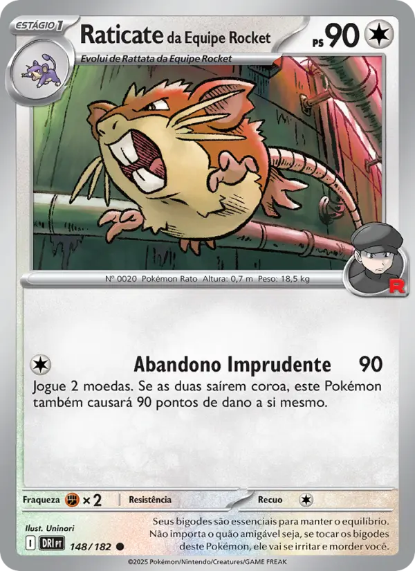 Carta Raticate da Equipe Rocket, número 148/182 da coleção Rivais Predestinados