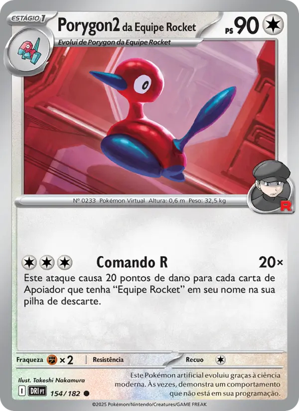 Carta Porygon2 da Equipe Rocket, número 154/182 da coleção Rivais Predestinados