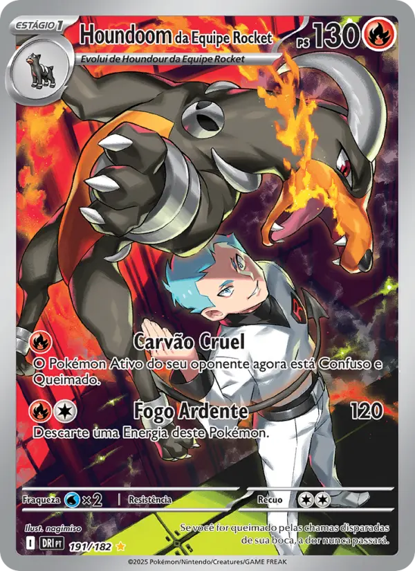 Carta Houndoom da Equipe Rocket, número 191/182 da coleção Rivais Predestinados