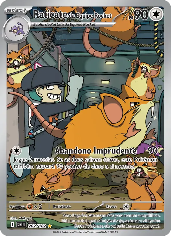 Carta Raticate da Equipe Rocket, número 202/182 da coleção Rivais Predestinados