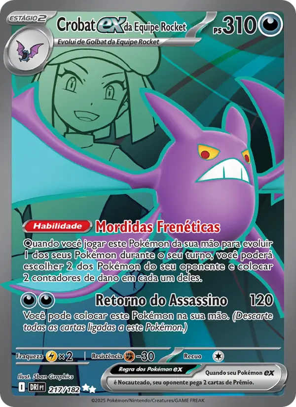 Carta Crobat ex da Equipe Rocket, número 217/182 da coleção Rivais Predestinados