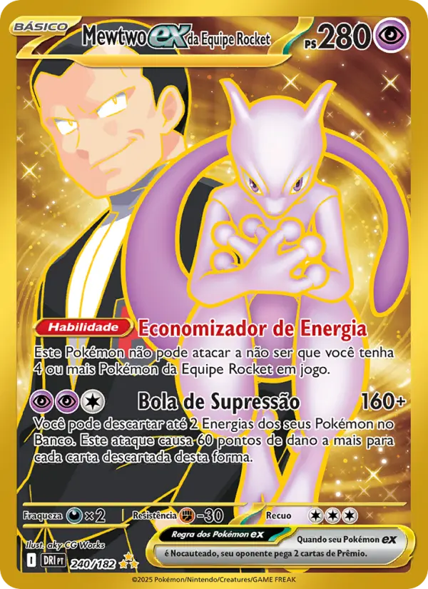 Carta Mewtwo ex da Equipe Rocket, número 240/182 da coleção Rivais Predestinados
