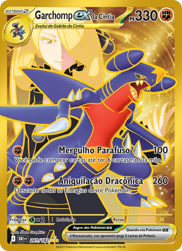 Carta Garchomp ex da Cíntia, número 241/182 da coleção Rivais Predestinados