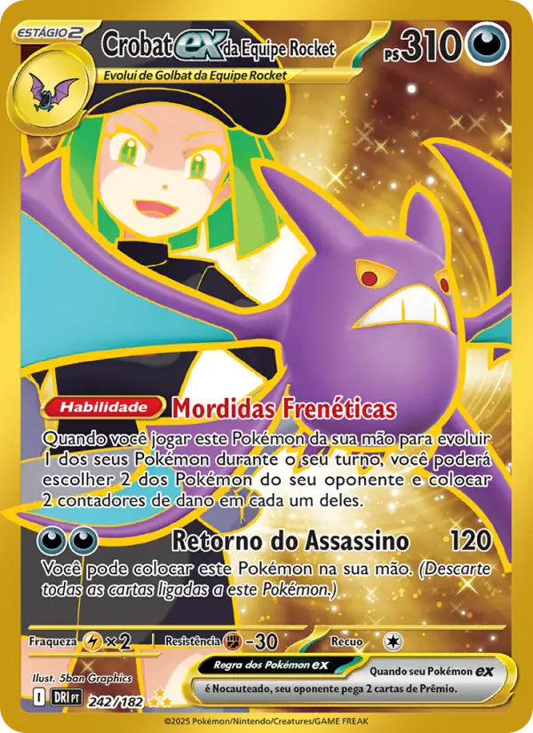 Carta Crobat ex da Equipe Rocket, número 242/182 da coleção Rivais Predestinados