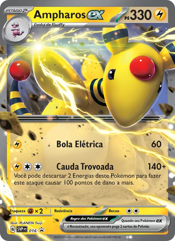 Carta Ampharos ex, número 016/225 da coleção SVP Black Star Promos