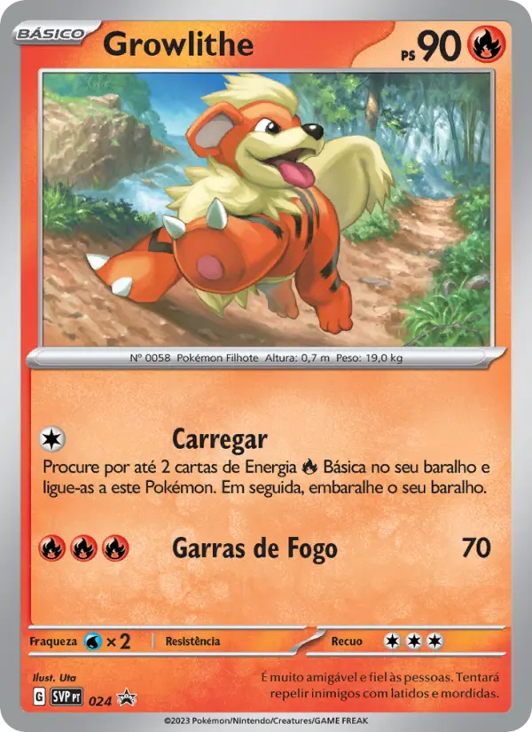 Carta Growlithe, número 024/225 da coleção SVP Black Star Promos