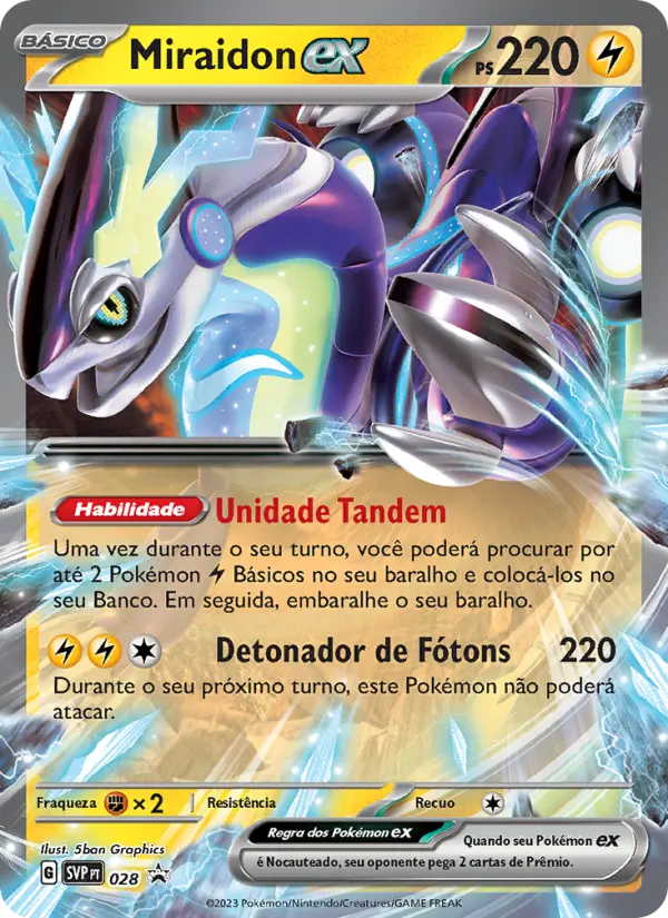 Carta Miraidon ex, número 028/225 da coleção SVP Black Star Promos