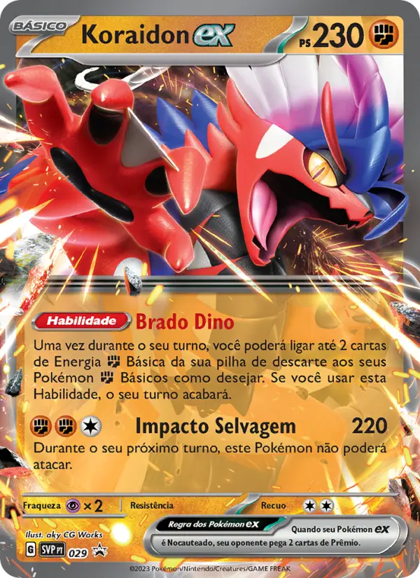 Carta Koraidon ex, número 029/225 da coleção SVP Black Star Promos